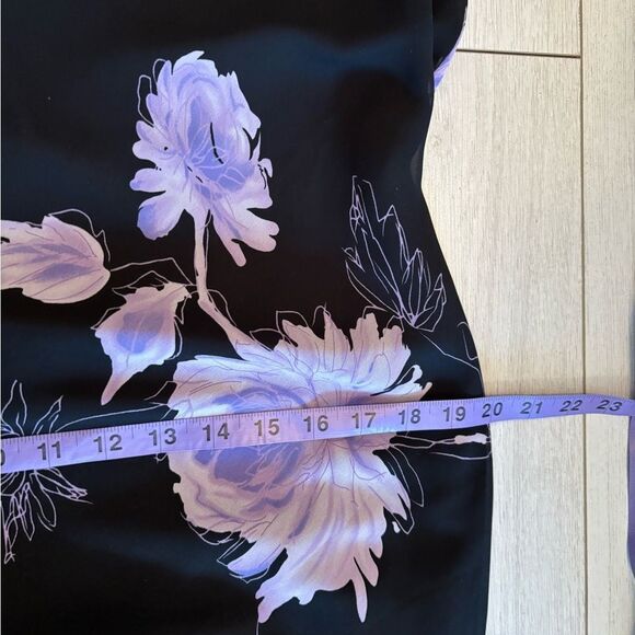 90s vintage black midi dress with large floral print chiffon - Picture 9 of 10